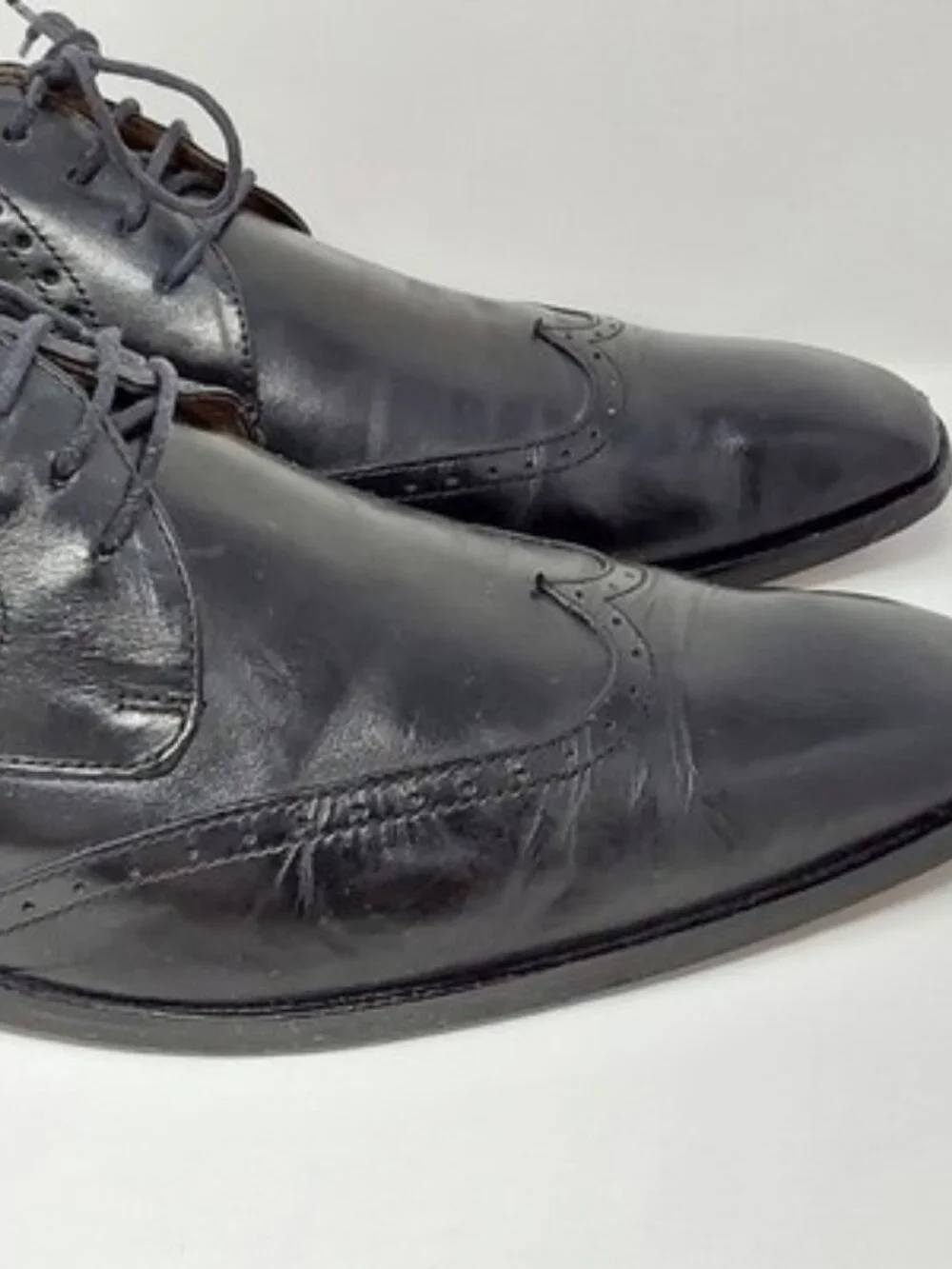 DeLaRentis Italian Couture Men's Wingtip Derby Shoes Black Leather Size 12M
